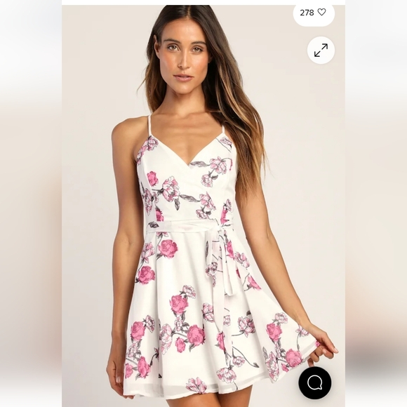 Let Our Love Bloom White Floral Print Surplice Mini Dress Lulus Size Medium Nwt - Picture 4 of 10